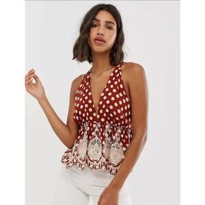 Free People Lunch Date Crochet Detail Halter Neck Top, Size M